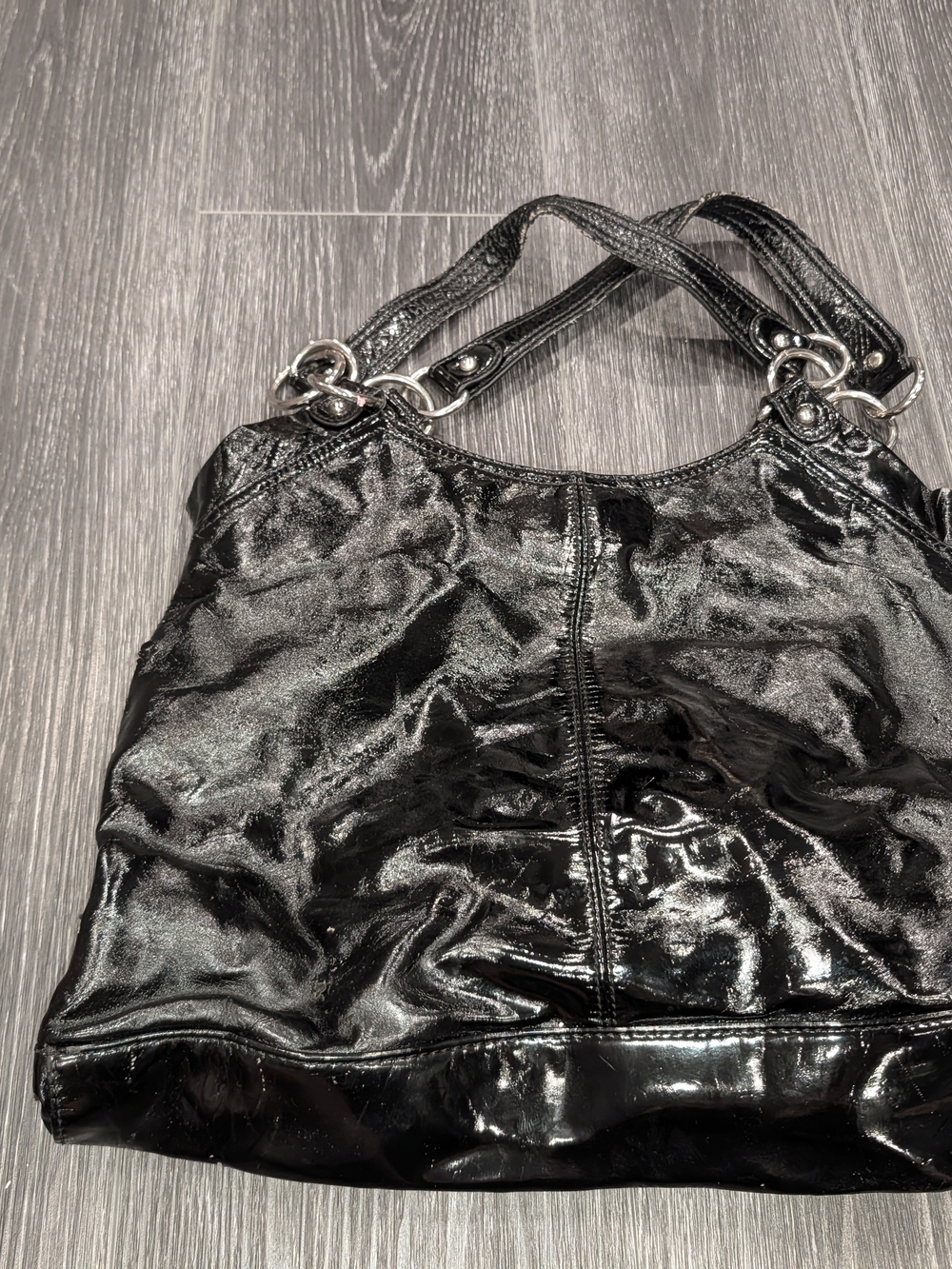 Shiny Black Patent Tote Bag - Women's Shoulder Handbag